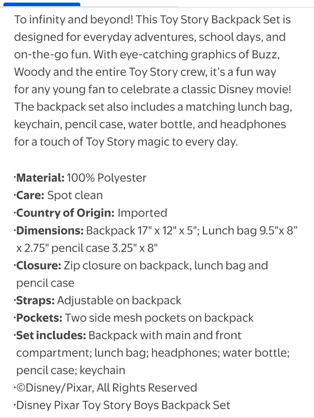 Disney Toy Story To the Rescue Boys Backpack Set with Lunch Bag, 6 Piece
